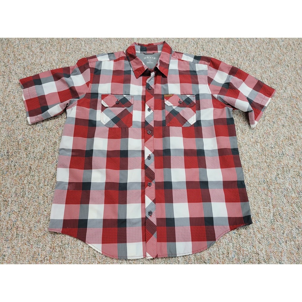 Orvis Classic Collection Shirt Mens Extra Large Red Plaid Short Sleeve Fishing